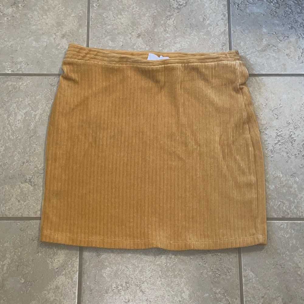 yellow stretchy corduroy pencil skirt